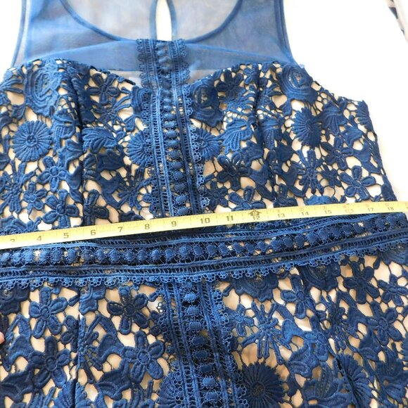 Liza Luxe Dress Navy Blue Size XL 14 16 Lace A Line Sleeveless Lined Party Women - Picture 6 of 10